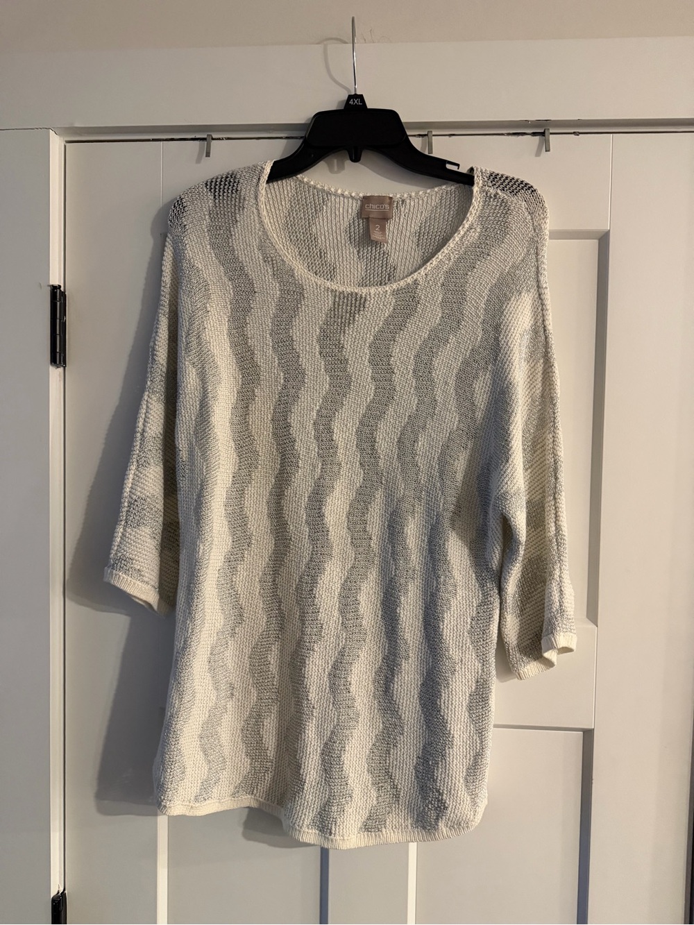 Light Gray and Cream Wave Knit Women's Sweater